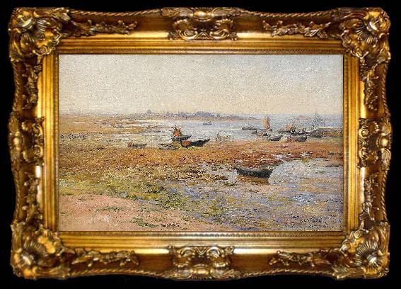 framed  Alfred Wahlberg Fishing Boats at Saint Guenole, ta009-2